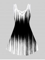 Plus Size Monochrome Colorblock Stripes A Line Dress -  