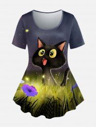 T-shirt à Imprimé Papillon Floral 3D à Manches Courtes Grande Taille - Jaune 1X | US 14-16