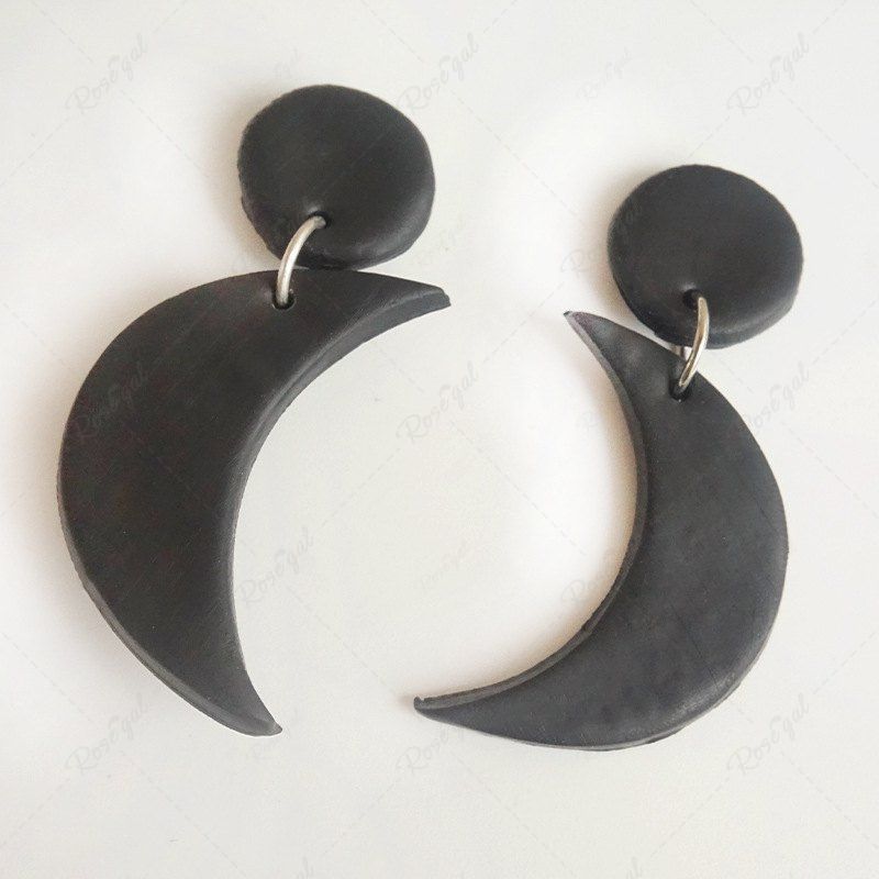 Store Halloween Polymer Clay Moon Stud Drop Earrings  