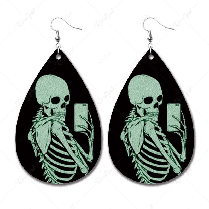 Shop Gothic Skeleton PU Leather Water Drop Dangle Earrings  