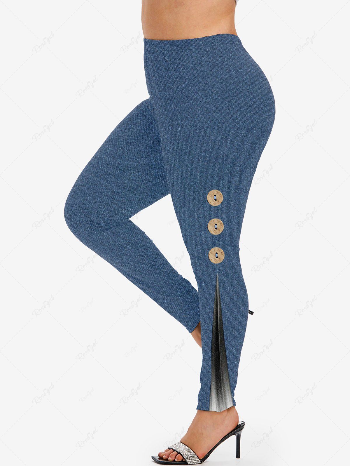 Legging Moulant à Imprimé 3D à Taille Haute de Grande Taille Bleu profond 