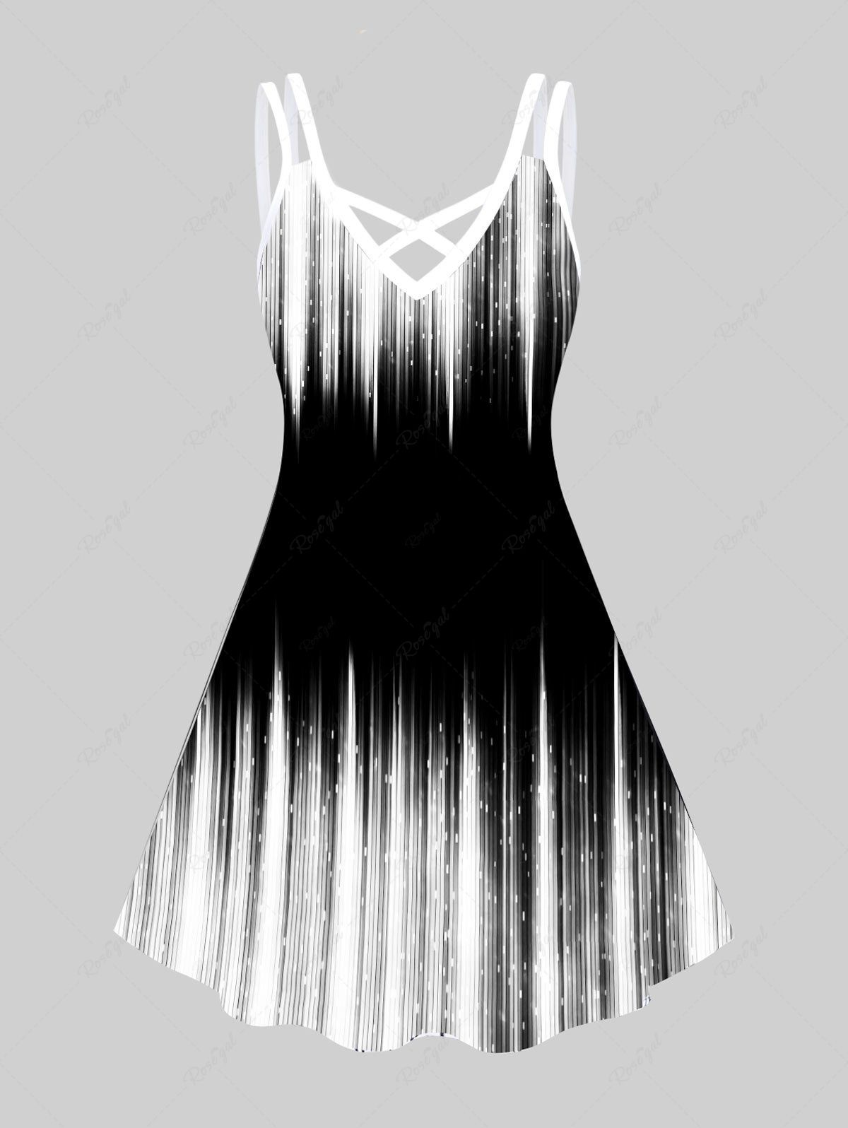 Outfits Plus Size Monochrome Colorblock Stripes A Line Dress  