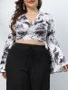 Plus Size Flare Sleeves Tie Dye Cropped Wrap Top -  