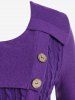 Plus Size Asymmetric Mock Buttons Cable Knit Sweater -  