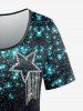 T-shirt à Imprimé Brillant 3D Etoile Rembourré Manches Courtes Grande Taille - Noir 4X | US 26-28
