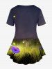 T-shirt à Imprimé Papillon Floral 3D à Manches Courtes Grande Taille - Jaune 1X | US 14-16