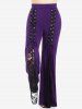 Plus Size High Waist Lace-up Sheer Lace Bell Bottom Pants -  
