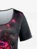 T-shirt à Imprimé Rose à Manches Courtes Grande Taille - Noir 3X | US 22-24