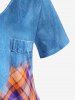Plus Size 3D Jeans Printed Plaid Short Sleeves Tee -  