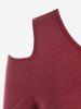 T-shirt Asymétrique Long Bloc de Couleur à Épaules Nues Grande Taille - Rouge foncé 1X | US 14-16
