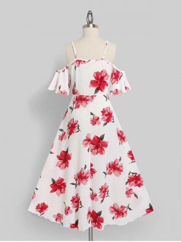 Floral Cold Shoulder High Low Plus Size Dress