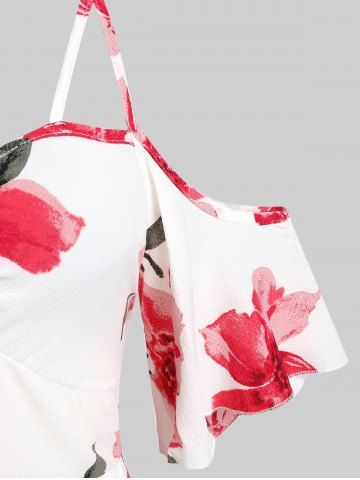 Floral Cold Shoulder High Low Plus Size Dress