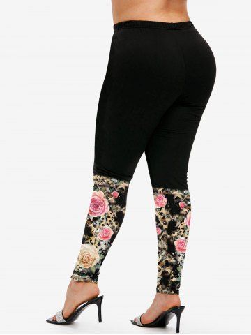 Plus Size High Rise Rose Leopard Print Skinny Leggings