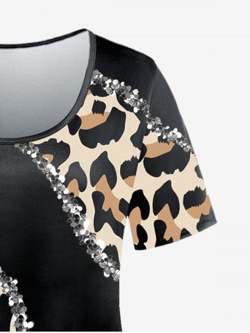 Plus Size Sparkle Leopard Print T-shirt
