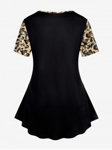 Plus Size Short Sleeve Leopard Rose Print T-shirt