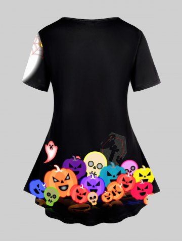 Plus Size Halloween Bats Pumpkin Skulls Printed Short Sleeves Tee