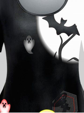 Plus Size Halloween Bats Pumpkin Skulls Printed Short Sleeves Tee