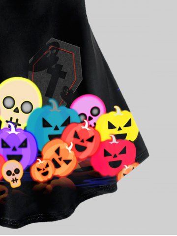Plus Size Halloween Bats Pumpkin Skulls Printed Short Sleeves Tee
