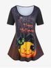 T-shirt D'Halloween à Imprimé Graphique Chat Citrouille Lettre Grande Taille - Jaune 