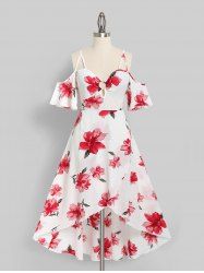 Floral Cold Shoulder High Low Plus Size Dress -  