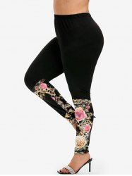 Plus Size High Rise Rose Leopard Print Skinny Leggings -  