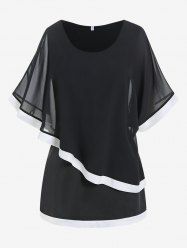 T-shirt Superposé en Tulle à Ourlet Contrasté de Grande Taille - Noir 4X | US 26-28
