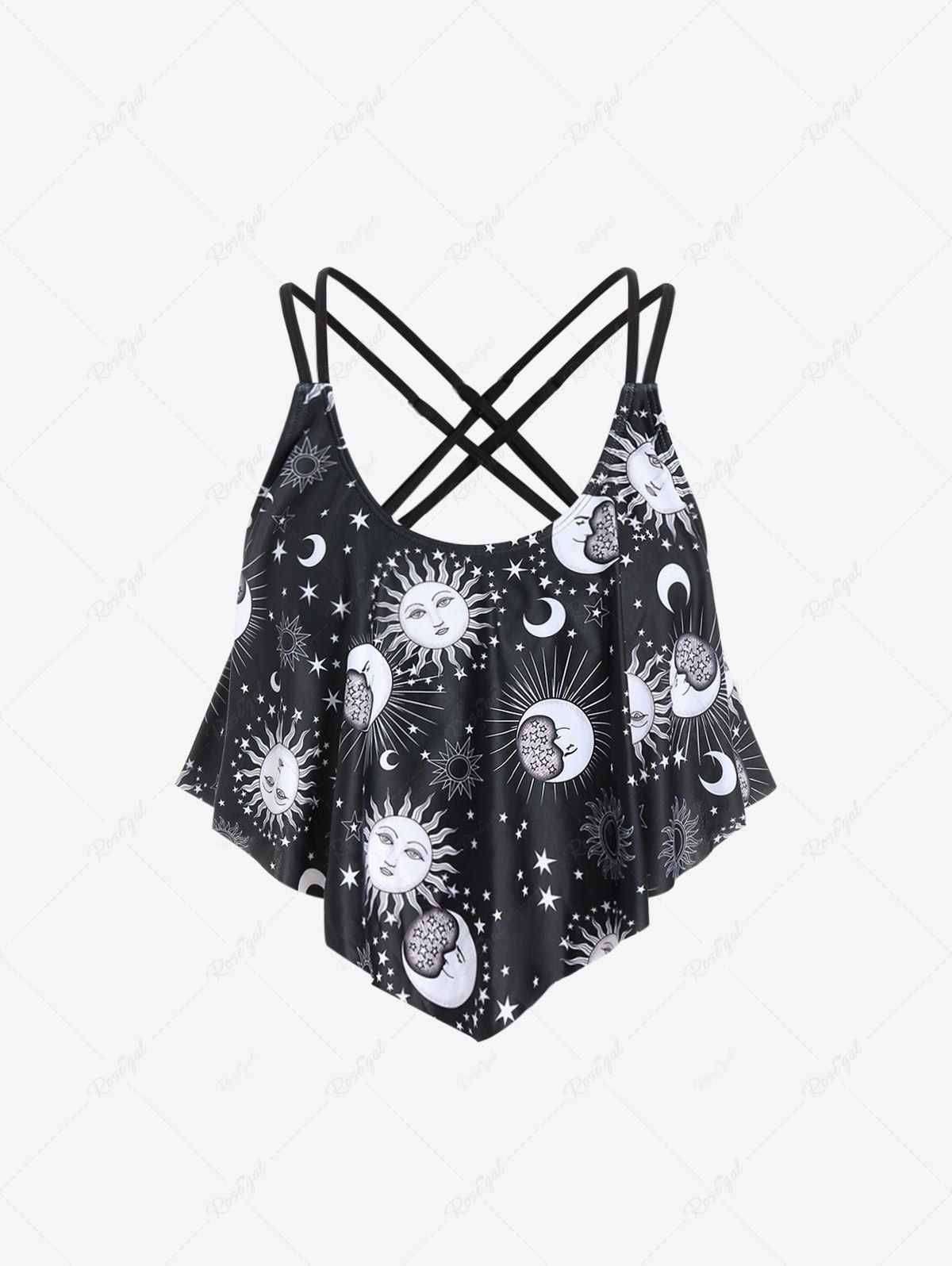 Buy Plus Size Strappy Moon Sun Printed Padded Swim Top  