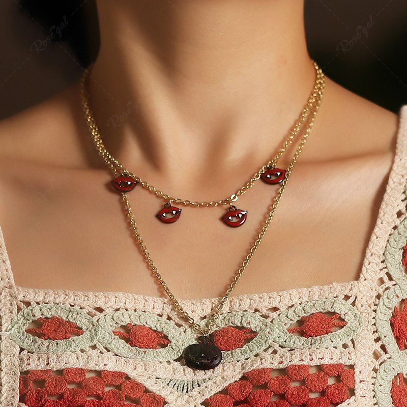 Fancy Halloween Funny Lips Ghost Layered Pendant Choker Necklace  