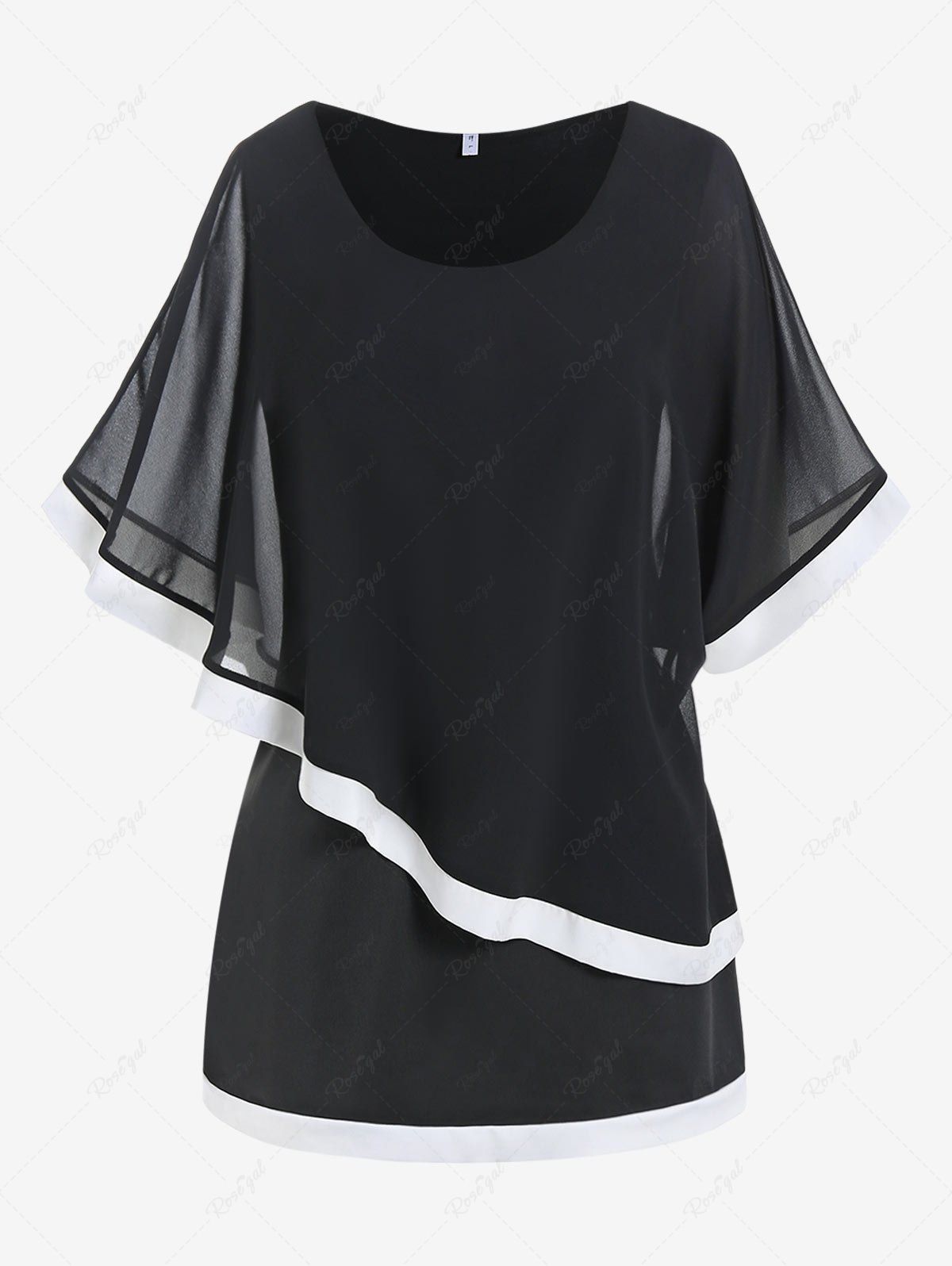 Sale Plus Size Mesh Overlay Contrast Trim Tee  
