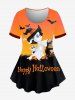Halloween Witch Bat Print Tee and Halloween Pumpkin Cat Spiders Print Leggings Plus Size Outfit -  