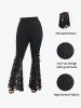 Plus Size Lace Panel Pull On Flare Pants with Lace-up -  