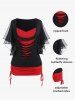 Plus Size Butterfly Sleeve Ripped Cinched 2 in 1 Tee -  