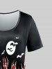 T-shirt D'Halloween à Imprimé Chauve-souris Citrouille à Manches Courtes - Noir M | US 10