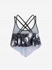 Haut de Maillot de Bain Rembourré à Imprimé Lune et Soleil de Grande Taille - Noir L | US 12