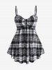 Plus Size Plaid Knot Tank Top and Open Front Solid Cropped Coat Set -  