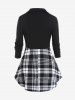 Plus Size Plaid Knot Tank Top and Open Front Solid Cropped Coat Set -  