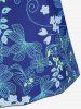T-shirt à Imprimé Floral à Manches Raglan Grande Taille - Bleu 3XL