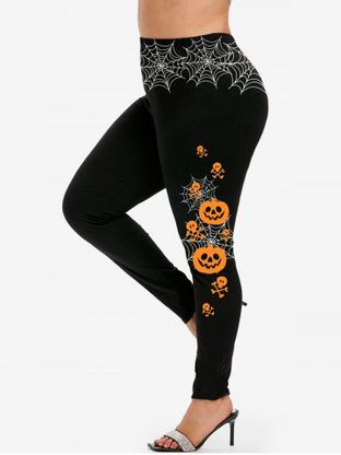Halloween Pumpkins Spider Web Printed Skinny Leggings