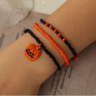 3Pcs Halloween Beaded Pumpkin Bracelet