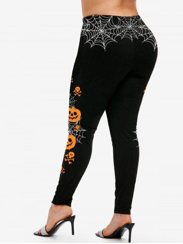 Halloween Pumpkins Spider Web Printed Skinny Leggings