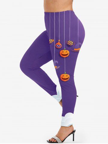 Legging Moulant à Imprimé Citrouille avec Chapeau Halloween - PURPLE - M | US 10