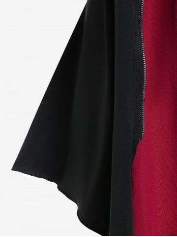 Gothic Lace Up Full Zipper Hooded Asymmetric 2 in 1 Tee