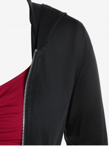 Gothic Lace Up Full Zipper Hooded Asymmetric 2 in 1 Tee