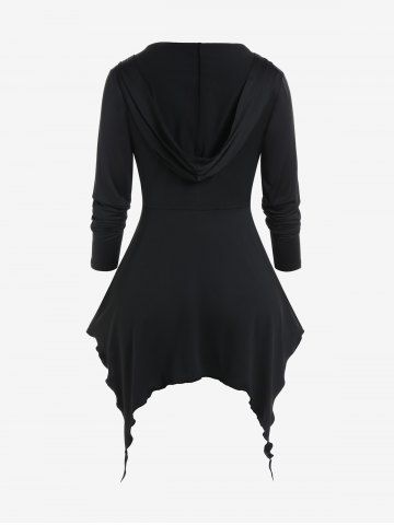 Gothic Lace Up Full Zipper Hooded Asymmetric 2 in 1 Tee