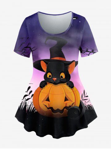 Pumpkin Mouse Print Halloween T-shirt - CONCORD - 2X | US 18-20