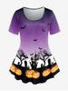 T-shirt D'Halloween Ombré à Imprimé Citrouille Arbre Chauve-souris à Manches Courtes de Grande Taille - Pourpre  