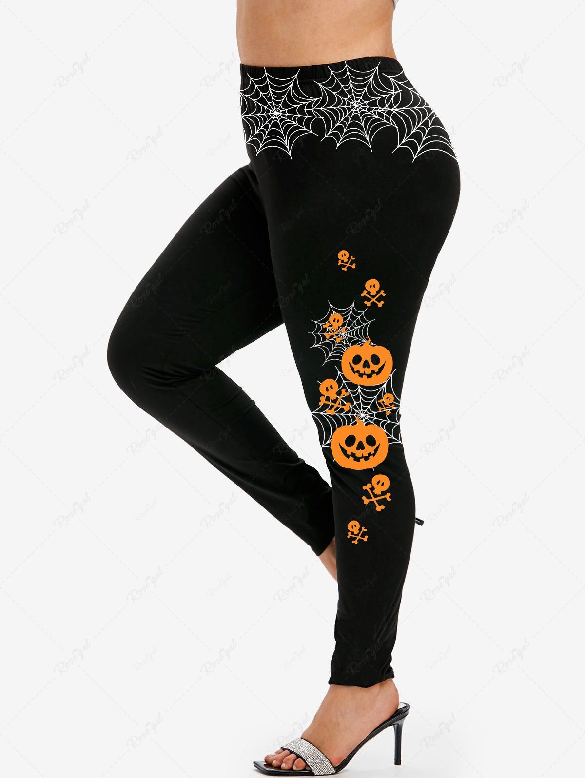 Affordable Halloween Pumpkins Spider Web Printed Skinny Leggings  