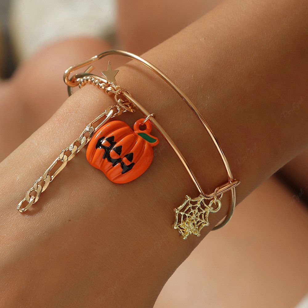 Hot Halloween Pumpkin Spider Web Adjustable Charm Bracelet  