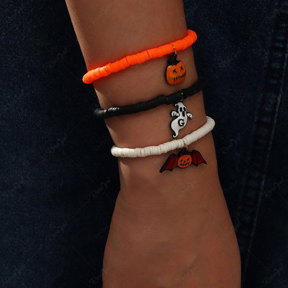Best 3Pcs Halloween Pumpkin Bat Ghost Clay Charm Bracelets  