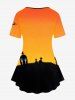 Ensemble de T-shirt et Legging D'Halloween à Imprimé Chat Arbre et Citrouille - Orange 
